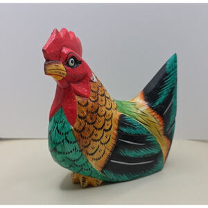 Hand Carved‎ Wood Rooster Brightly Painted With Beautiful Details County Kitchen